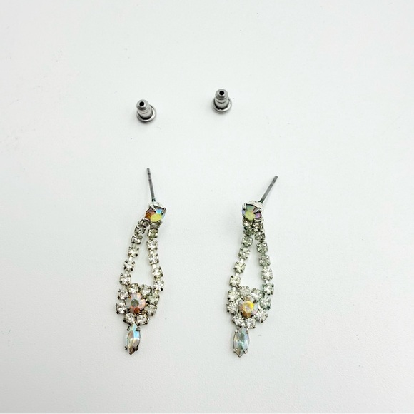 Vintage AB Crystal Rhinestone Silver Tone Dangle Drop Earrings - Picture 4 of 5